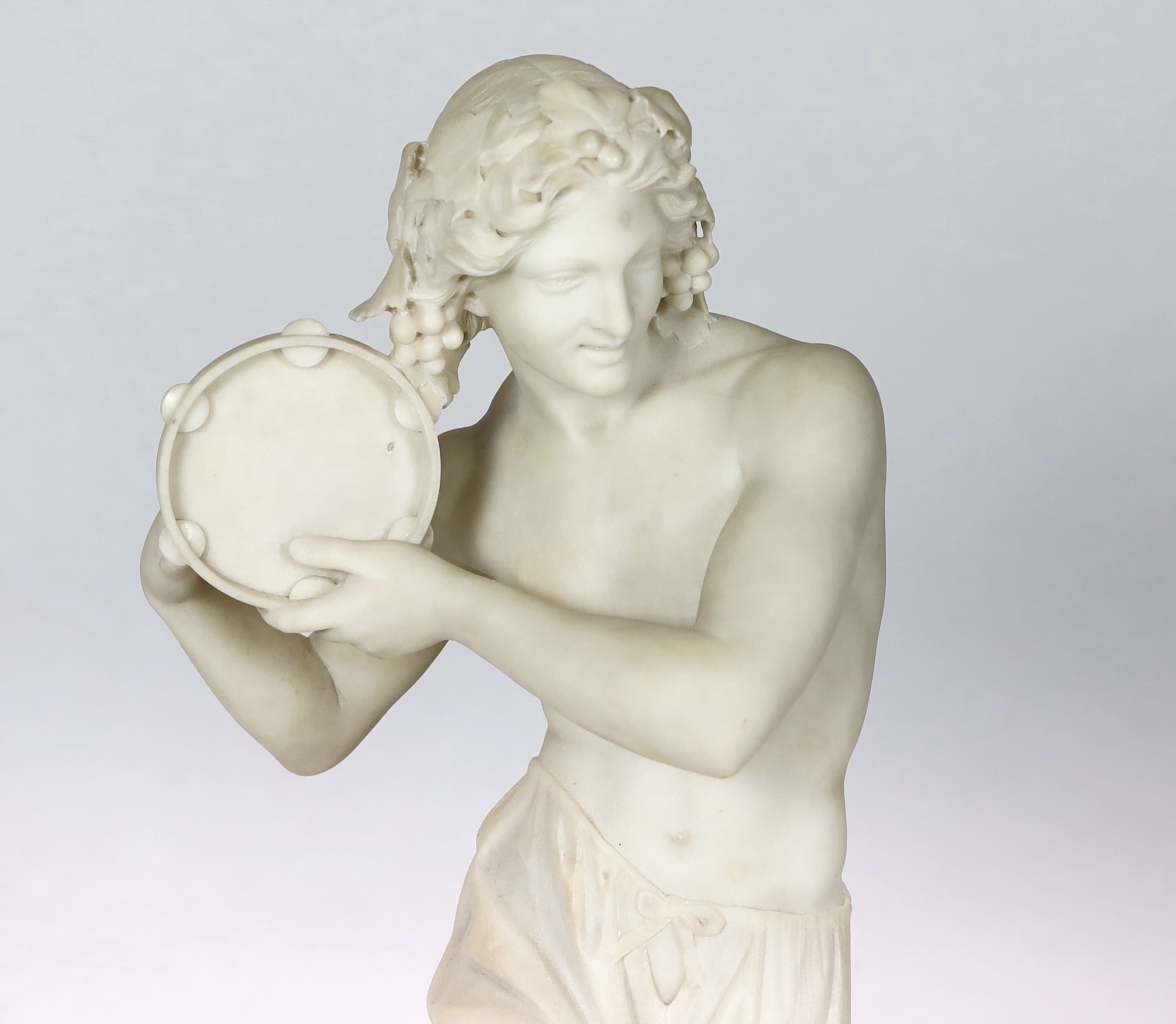 G. Cigoli, a 19th century Italian carved white marble figure of a Neapolitan tambourine dancer, 95cm high